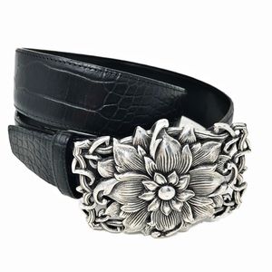 Sandy Duftler Designs Black Leather Embossed Belt Size S